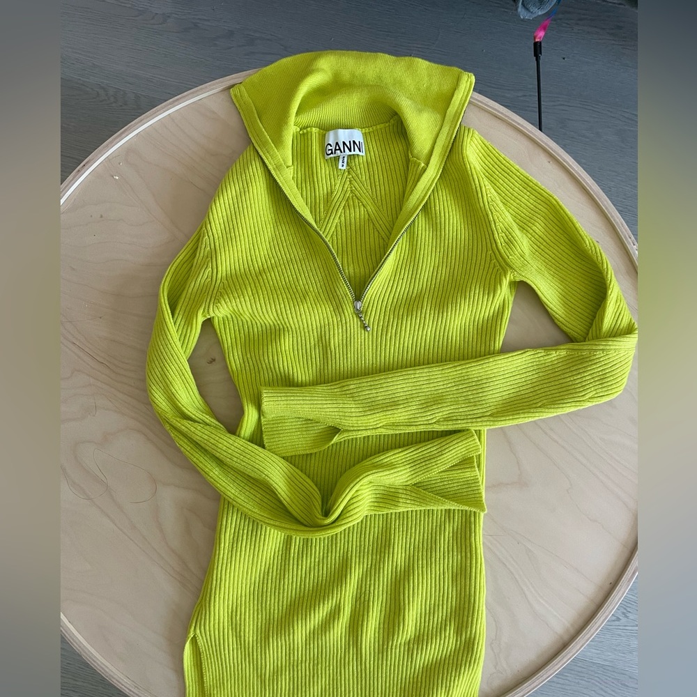 Ganni Neon Green-Yellow Sweater, XXS